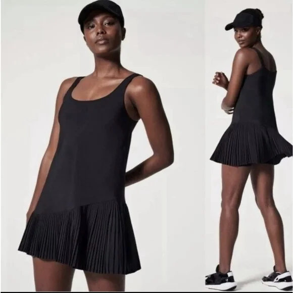 SPANX | Dresses | Spanx Yes Pleats Dress Size Womens Large Black Built In  Shorts Slimming Pockets | Poshmark